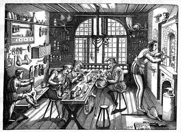 The studio of Etienne Delaune, 1576, (1870).Artist: Etienne Delaune