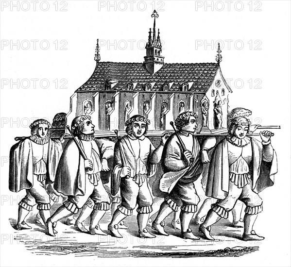 The Corporation of the Goldsmiths of Paris carrying the Shrine of St Genevieve, 17th century, (1870) Artist: Unknown