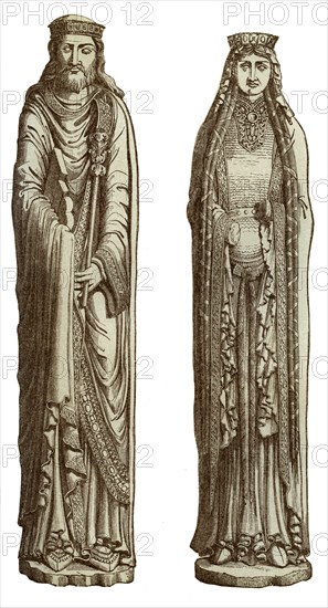 Clovis I and Clotilde his wife, 12th century, (1870). Artist: Franz Kellerhoven