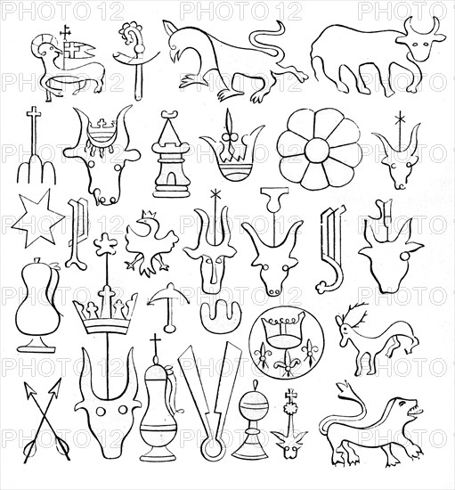 Watermarks on paper, 14th-15th century, (1870). Artist: Unknown