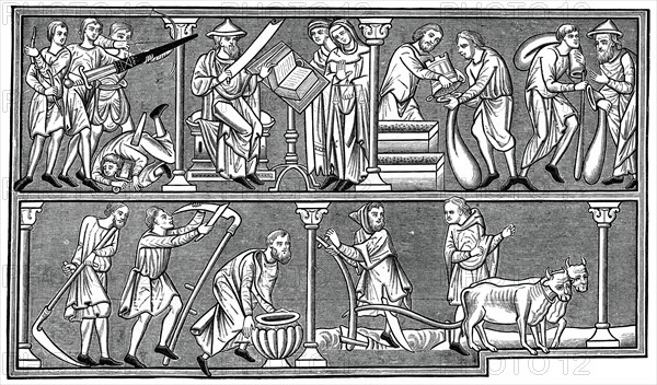 Scenes of medieval life, 13th century, (1870). Artist: Unknown