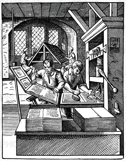 'Printing Workshop', 16th century, (1870).Artist: Jost Amman