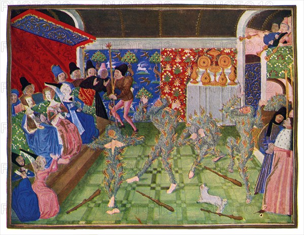 Masquerade at the French court, 1393, (1470-1475).Artist: Master of the Harley Froissart