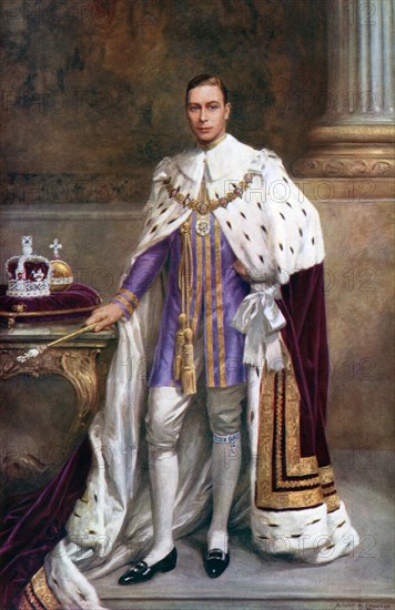 King George VI in coronation robes, 1937.Artist: Albert Henry Collings