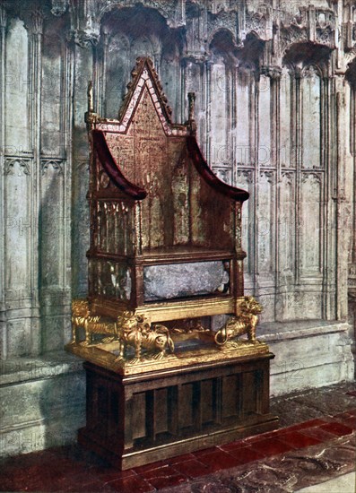 The Coronation Chair, with the Stone of Scone, Westminster Abbey, London, 1937. Artist: Unknown