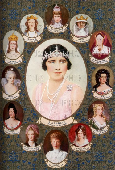 Queen consorts crowned in Westminster Abbey, 1937. Artist: Unknown