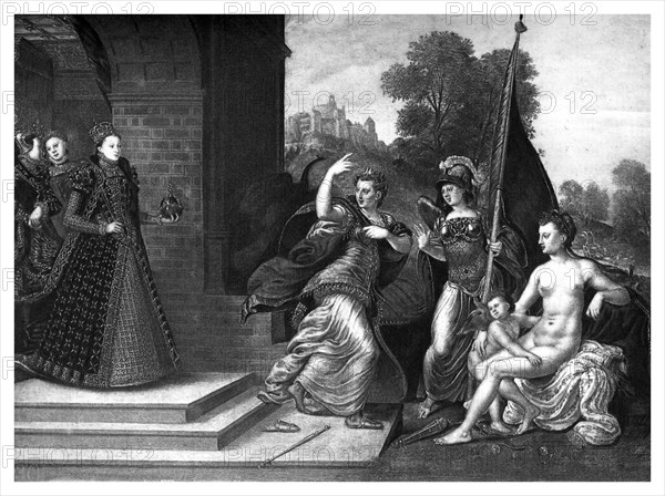 Queen Elizabeth I, Juno, Venus and Minerva, 1569, (1896).Artist: Boussod, Valadon & Co