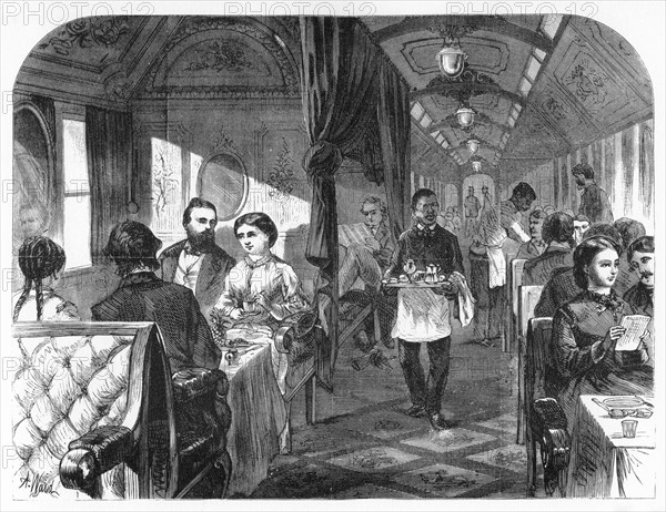 'Palace Hotel Car, Union Pacific Railroad', c1870.Artist: A R Ward