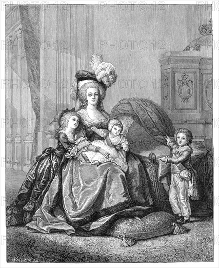 Marie Antoinette And Her Children, c1787, (1885). Artist: Unknown