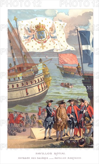 Royal flag, galleon flag and traders' flag, (1885).Artist: Urrabieta