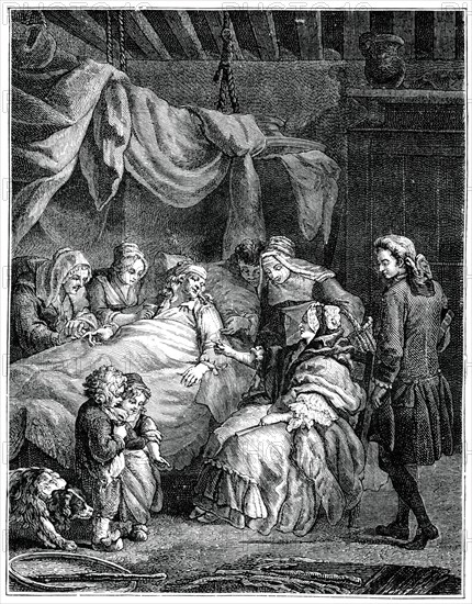 The Lady Receives Charity, (1885).Artist: Eisen