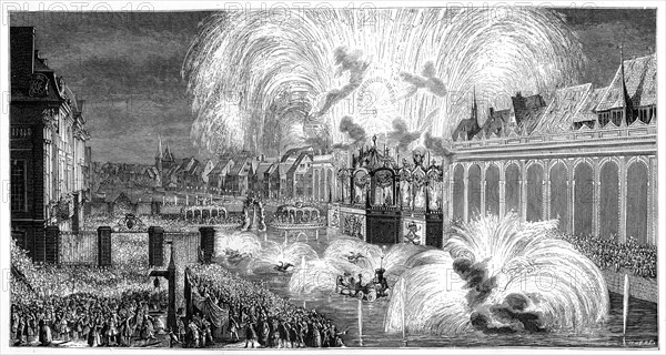 Fireworks, Strasbourg, 1744, (1885). Artist: Unknown