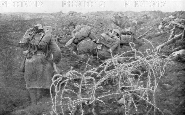 French infantry assault on the Eparges ridge, near Verdun, France, 2 August 1915. Artist: Unknown