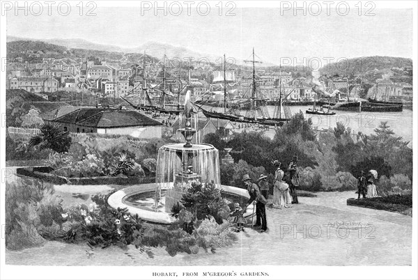 Hobart from McGregor's Gardens, Tasmania, Australia, 1886.Artist: Albert Henry Fullwood