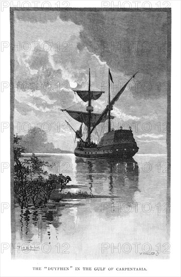 The 'Duyfken' in the Gulf of Carpentaria, Australia, 1606 (1886).Artist: W Mollier