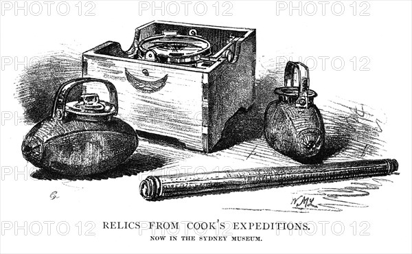 Relics from Cook's expeditions, 1886.Artist: W Macleod