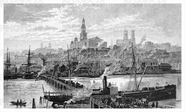 Darling harbour, from Pyrmont, Sydney, New South Wales, Australia, 1886.Artist: Frederic B Schell
