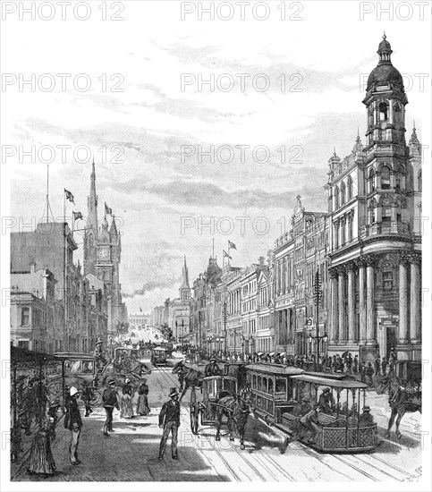 Collins Street looking east, Melbourne, Victoria, Australia, 1886.Artist: JR Ashton