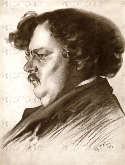 Gilbert Keith Chesterton, English writer, 1909 (1910).Artist: Alfred Priest