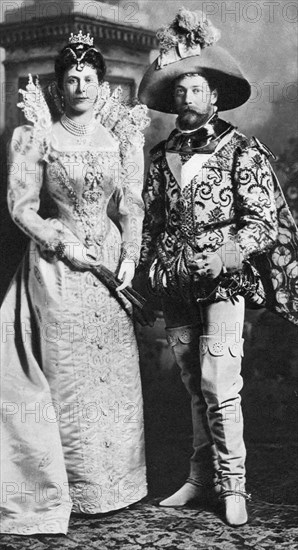 Prince George and Mary of Teck in fancy dress, Devonshire House Ball, 1897. Artist: Unknown