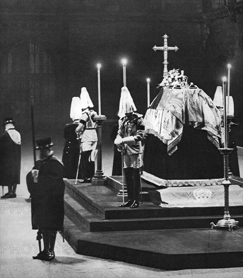 King George V lying in state in Westminster Hall, London, January 1936. Artist: Unknown