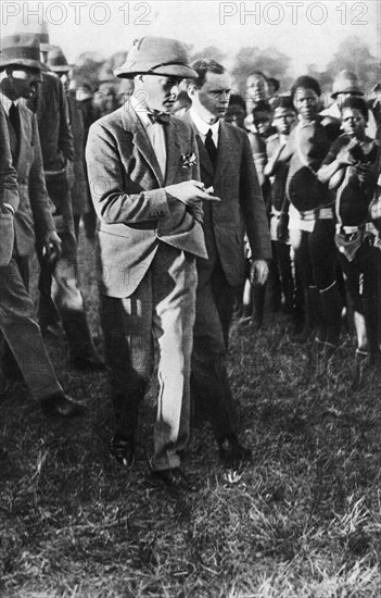 The Prince of Wales and a group of Usuta dancers, Zululand, 1925. Artist: Unknown