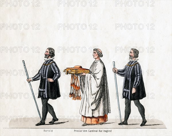 Heralds and priest, costume design for Shakespeare's play, Henry VIII, 19th century. Artist: Unknown