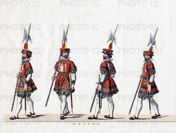 Guard, costume design for Shakespeare's play, Henry VIII, 19th century. Artist: Unknown