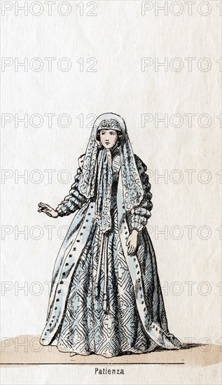 Patience, costume design for Shakespeare's play, Henry VIII, 19th century. Artist: Unknown