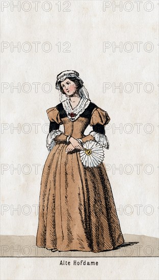 Lady-in-waiting, costume design for Shakespeare's play, Henry VIII, 19th century. Artist: Unknown