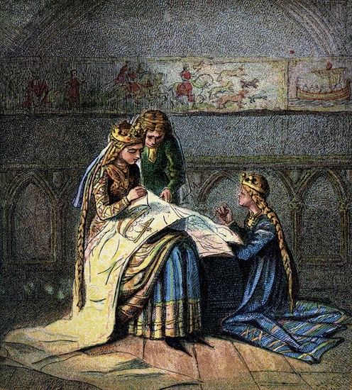 'Queen Matilda And Her Tapestry', (c1850). Artist: Unknown