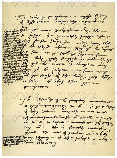 Arguments against Purgatory in the hand of Hugh Latimer, Bishop of Worcester, c1538. Artist: King Henry VIII