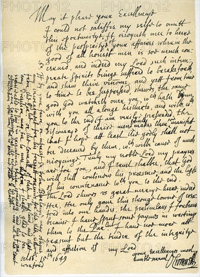 Letter from Oliver Cromwell to Lord Fairfax, Wexford, 15th October, 1649. Artist: Oliver Cromwell