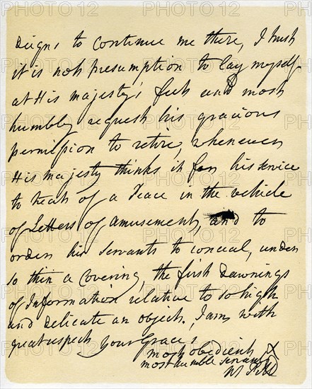 Letter from William Pitt to the Duke of Newcastle, Hayes, 23rd October 1759.Artist: William Pitt