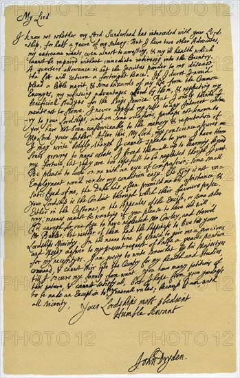 Letter from John Dryden to Laurence Hyde, c1682-1683.Artist: John Dryden