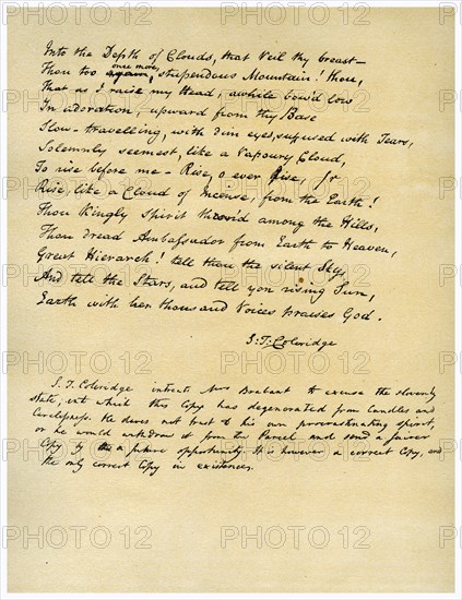 Hymn before Sunrise in the Vale of Chamouny , first printed in 1802.Artist: Samuel Taylor Coleridge