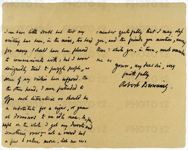 Letter from Robert Browning to William G Kingsland, 27th November 1868. Artist: Robert Browning