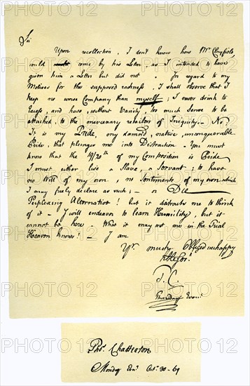 Letter from Thomas Chatterton to William Barrett, 1769.Artist: Thomas Chatterton