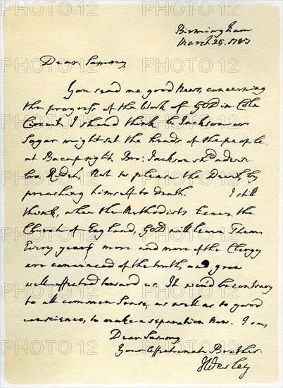 Letter from John Wesley to Samuel Bradburn, 25th March 1783.Artist: John Wesley