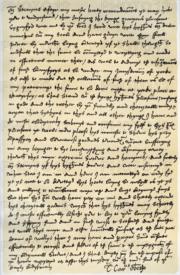 Letter from Thomas Wolsey, Archbishop of York to Dr Stephen Gardiner, February or March 1530.Artist: Cardinal Thomas Wolsey