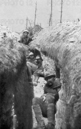 Stretcher-bearers in a trench, south of Cornillet, First World War, 20 May 1917. Artist: Unknown