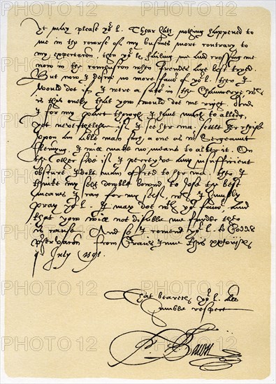 Letter from Francis Bacon to Sir John Puckering, 28th July 1595.Artist: Sir Francis Bacon