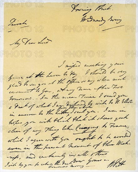 Letter from William Pitt The Younger, October 1790.Artist: William Pitt