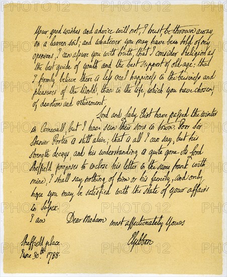Letter from Edward Gibson to his aunt, Hester Gibson, 30th June 1788.Artist: Edward Gibson