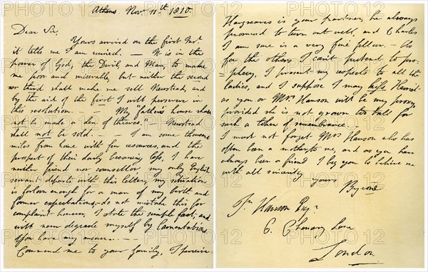 Letter from Lord Byron to John Hanson, 11th November 1810.Artist: Lord Byron