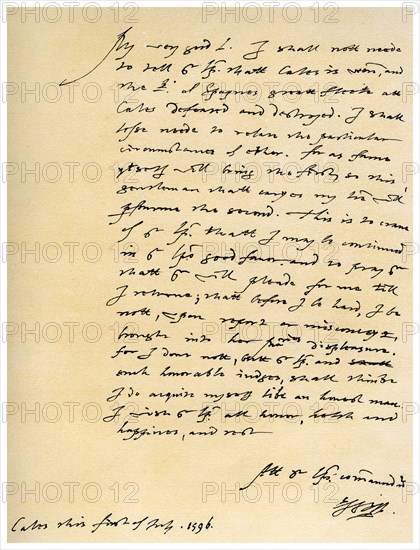 Letter from Robert Devereux, Earl of Essex, to William Cecil, 1st July 1596.Artist: Robert Devereux, 2nd Earl of Essex