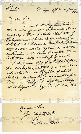 Letter from Henry John Temple to RB Hoppner, 18th June 1832.Artist: Lord Palmerston