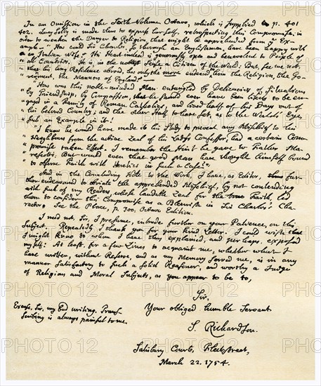Letter from Samuel Richardson, 22nd March 1754.Artist: Samuel Richardson