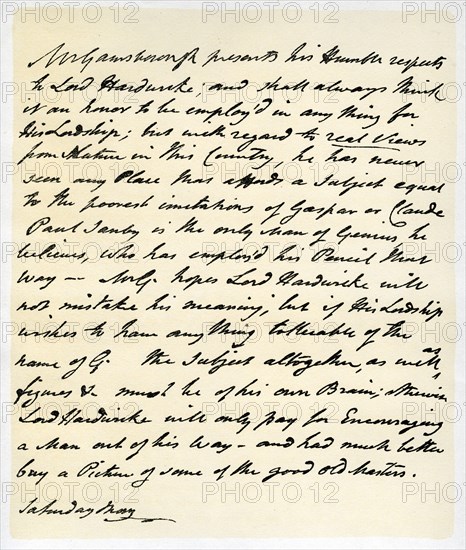 Letter from Thomas Gainsborough to Lord Hardwicke, c1760-1770.Artist: Thomas Gainsborough