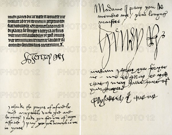 Signatures of Henry VII, Elizabeth of York, Henry VIII and Catherine of Aragon, 16th century.Artist: King Henry VIII